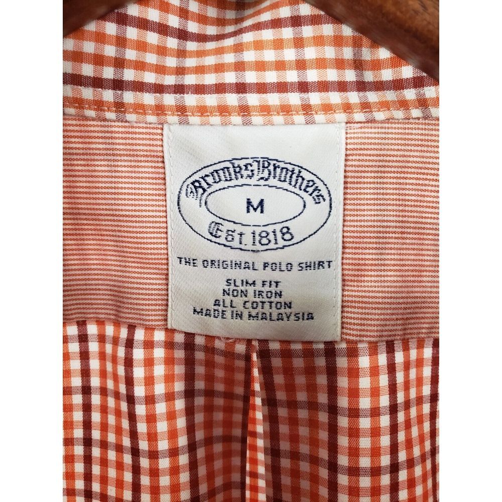 Brooks Brothers Shirt Men‎ Large Orange Red Check Plaid Button Up Down 1818